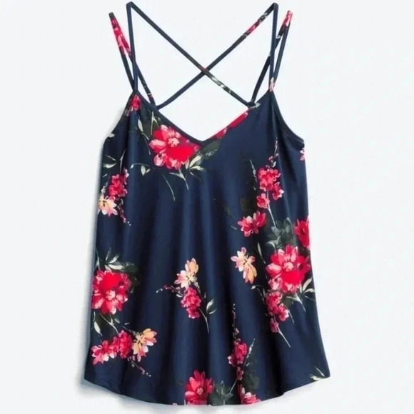Papermoon Navy Floral Tank Criss Cross Straps 2X - Picture 1 of 5
